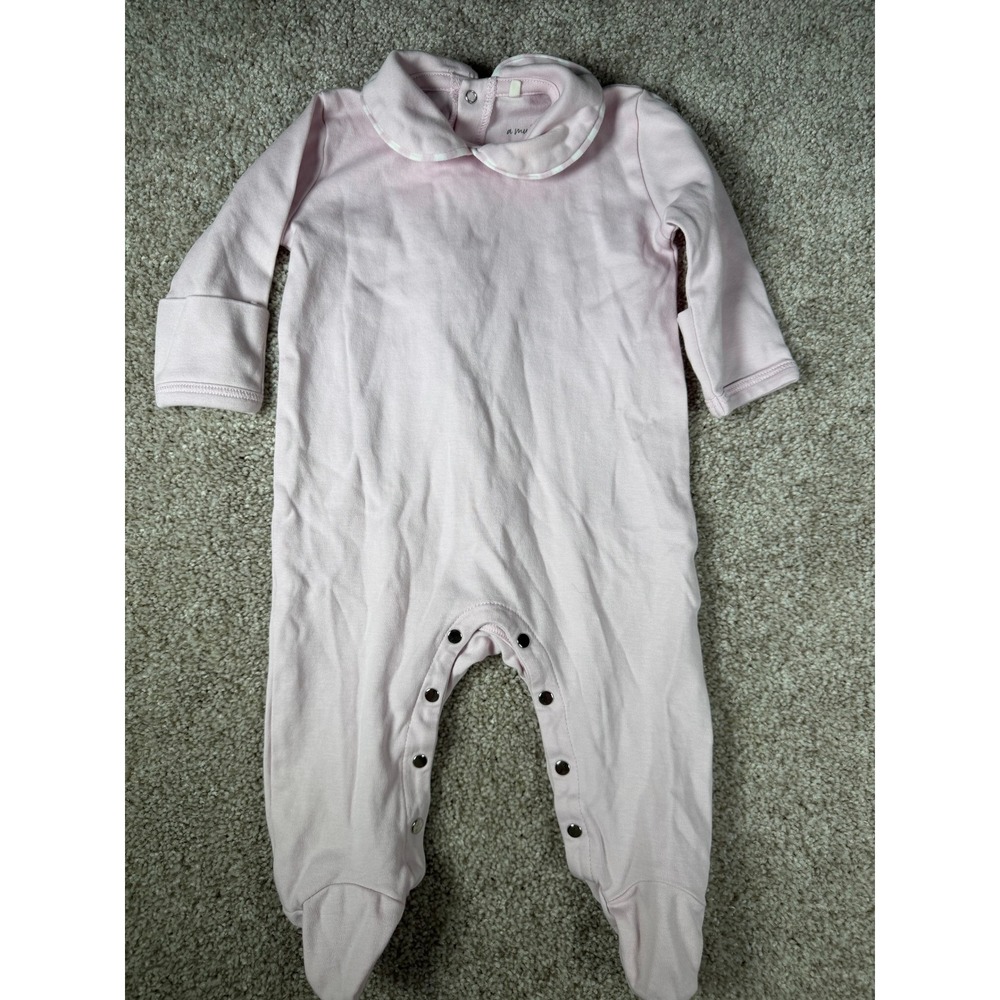 A Muffin in the Oven Pink Organic Pima Cotton Peter Pan Collar Footie 3-6M
